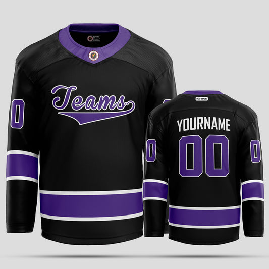 Custom Team Name Black and Purple Hockey Jersey