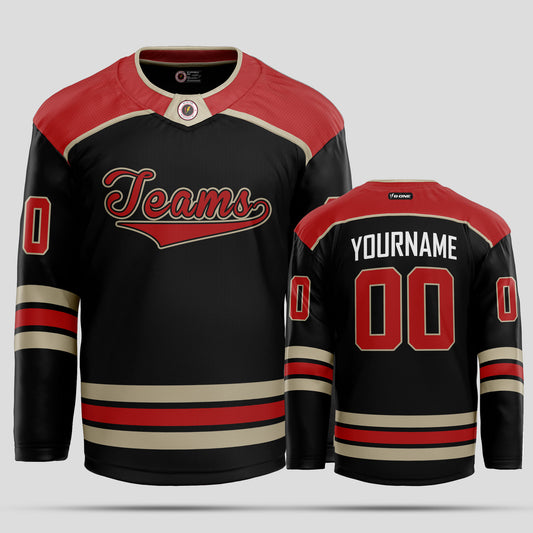 Custom Team Name Black, Red, and Gold Authentic Hockey Jersey