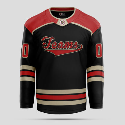 Custom Team Name Black, Red, and Gold Authentic Hockey Jersey