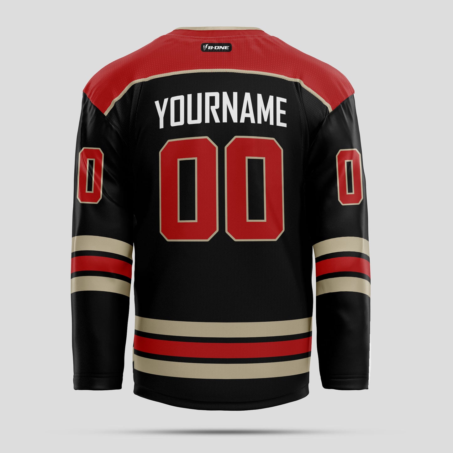 Custom Team Name Black, Red, and Gold Authentic Hockey Jersey