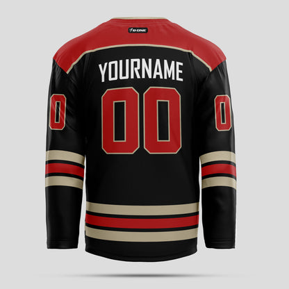 Custom Team Name Black, Red, and Gold Authentic Hockey Jersey