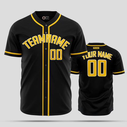 Custom Black & Yellow Authentic Baseball Jersey with Team Name