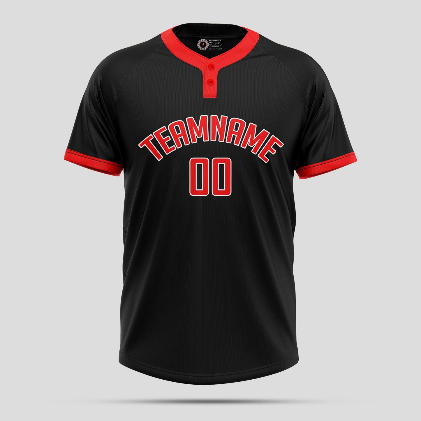 Custom Team Name Black and Red Neck Two-Button Baseball Jersey