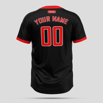 Custom Team Name Black and Red Neck Two-Button Baseball Jersey