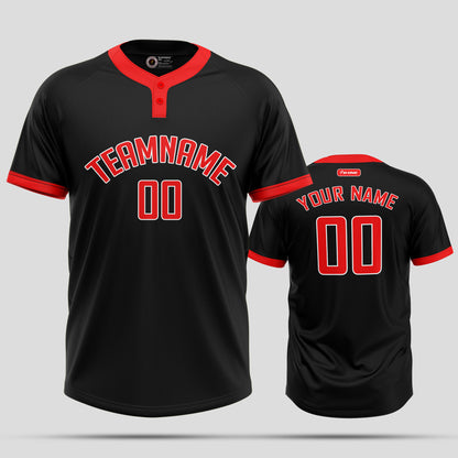 Custom Team Name Black and Red Neck Two-Button Baseball Jersey