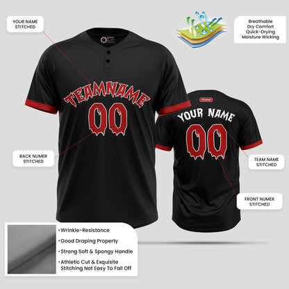 Custom Team Name Black and Red Two-Button Quality Baseball Jersey