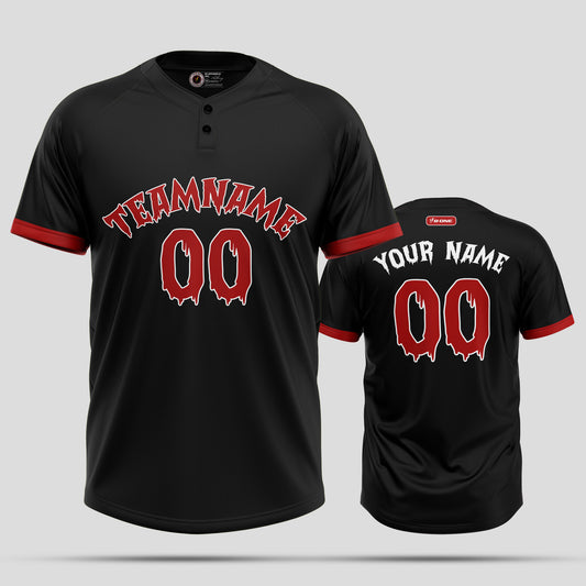 Custom Team Name Black and Red Two-Button Quality Baseball Jersey