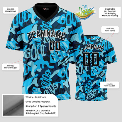 Custom Team Name Blue and Black Pattern Camo T-Shirts