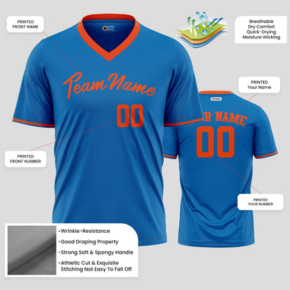 Custom Team Name Blue and Orange High-Performance Athletic T-Shirts