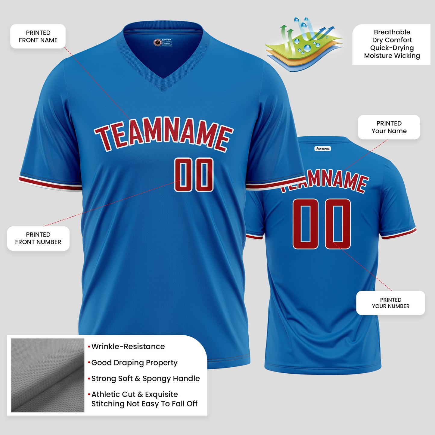 Custom Team Name Blue and Red High-Performance Athletic T-Shirts