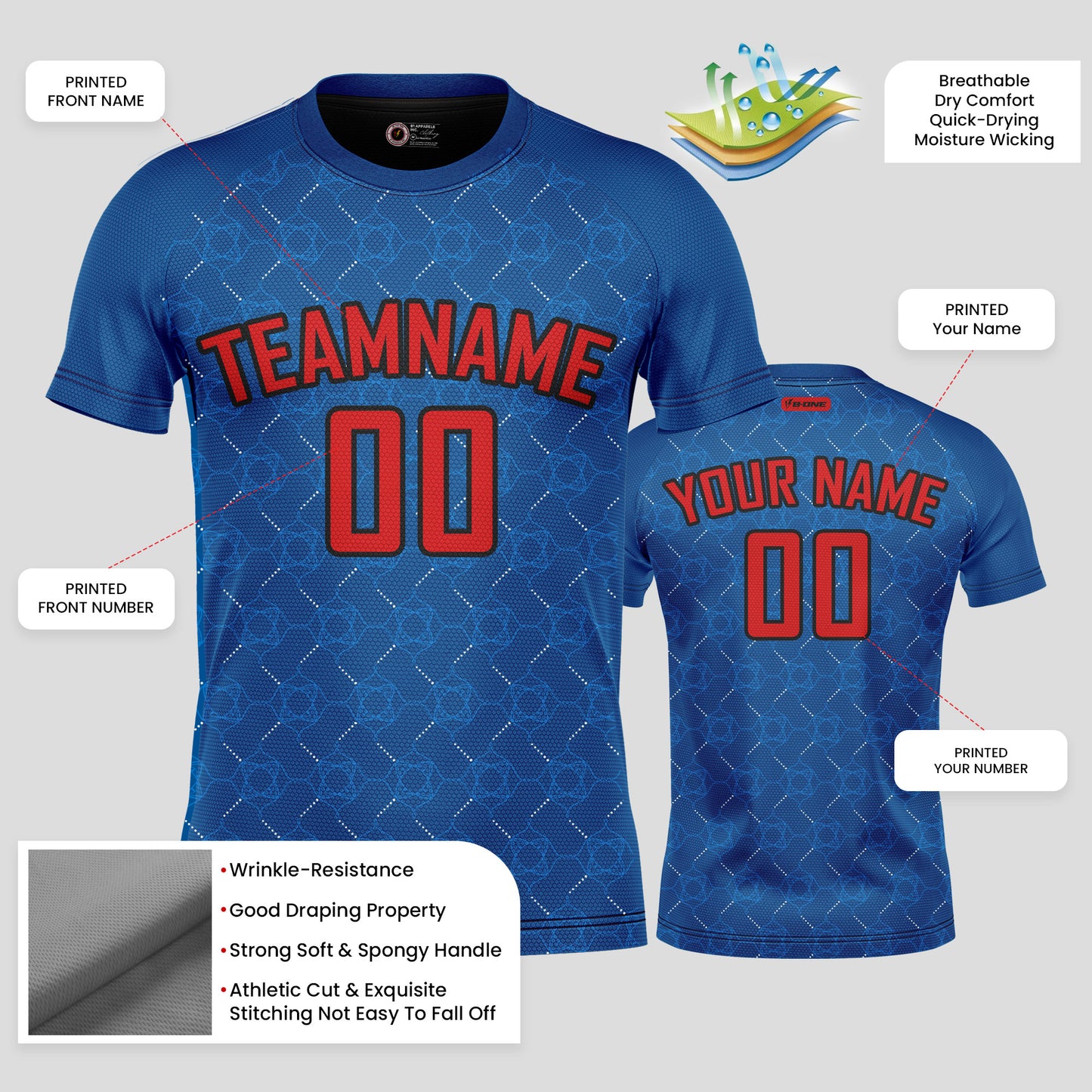 Custom Team Name Soccer Jerseys – Blue & Red Personalized Uniforms