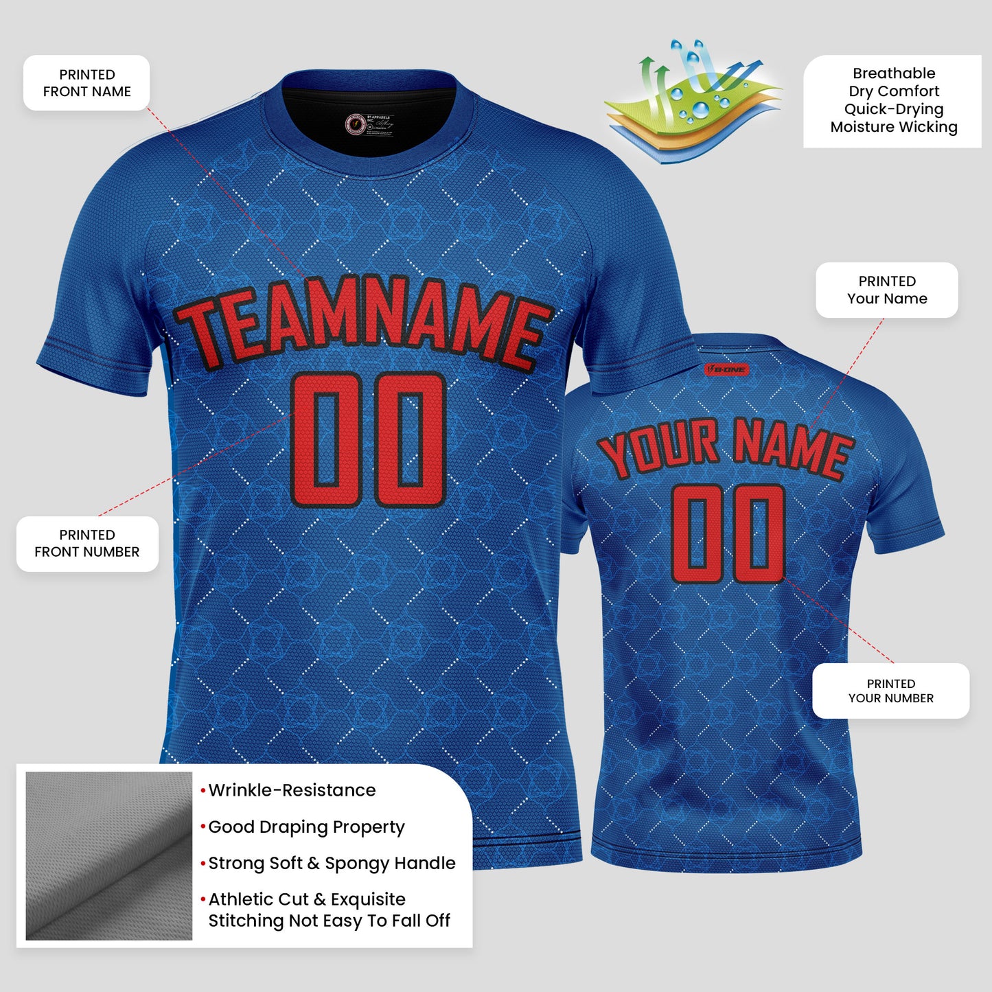 Custom Blue Soccer Jerseys with Personalized Team Name