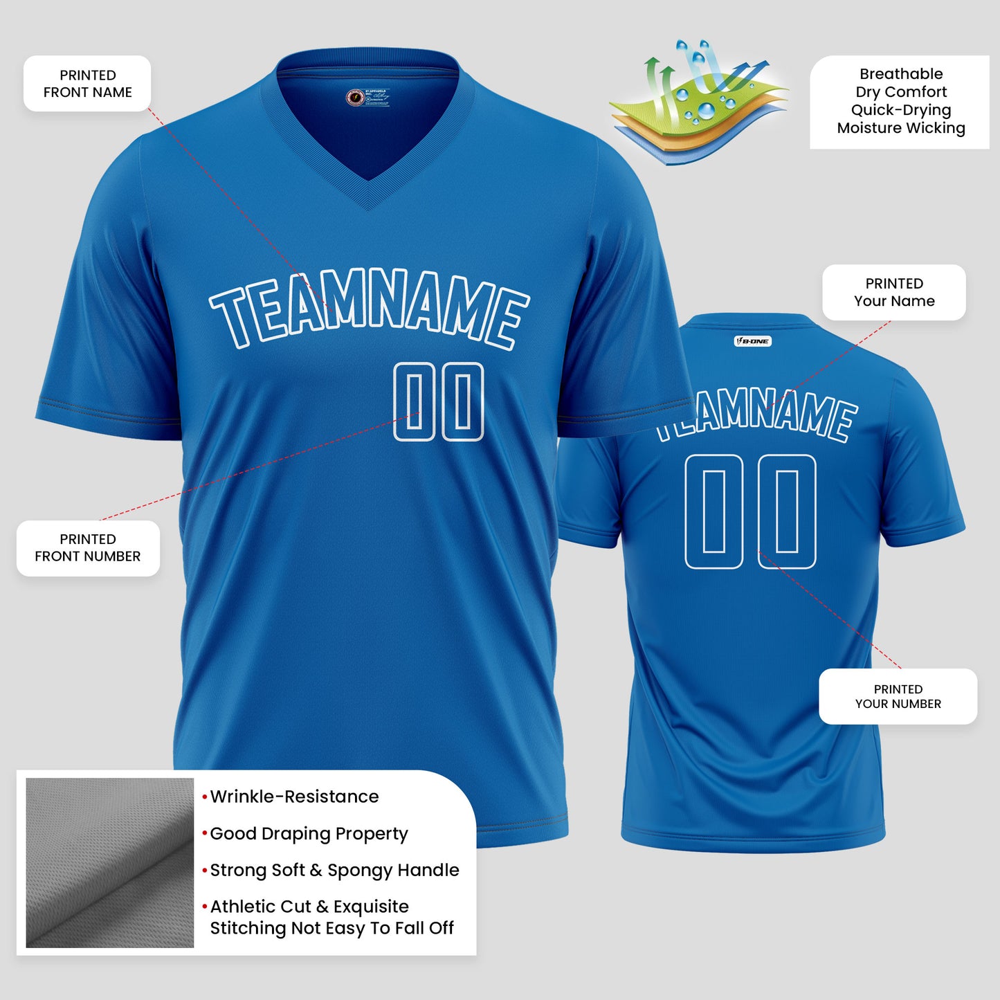 Custom Team Name Blue and White High-Performance Athletic Jerseys