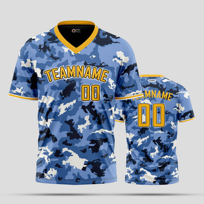 Custom Team Name Blue, Yellow, and Black Camo T-Shirts