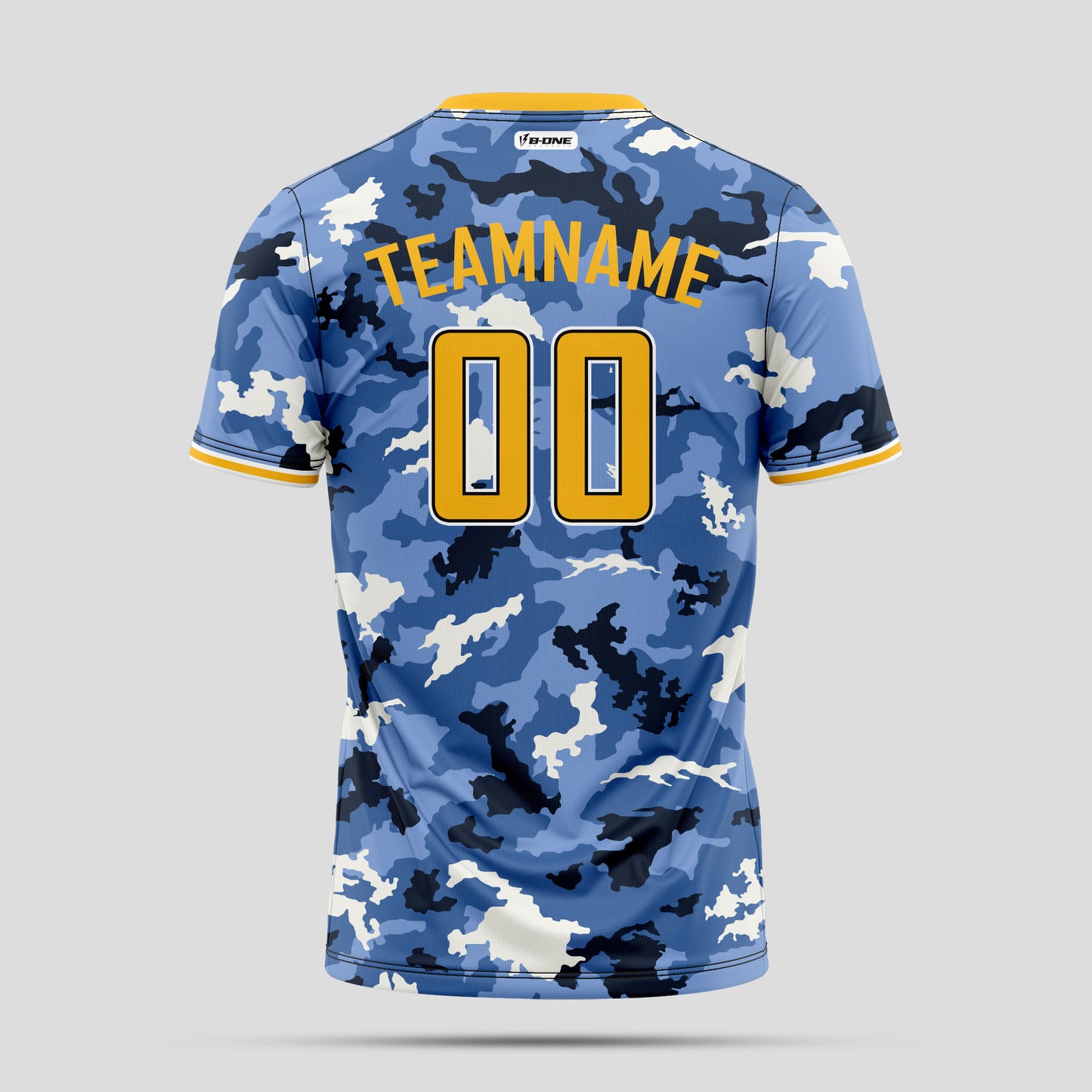 Custom Team Name Blue, Yellow, and Black Camo T-Shirts