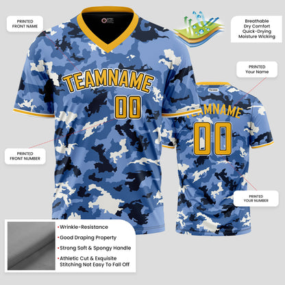 Custom Team Name Blue, Yellow, and Black Camo T-Shirts