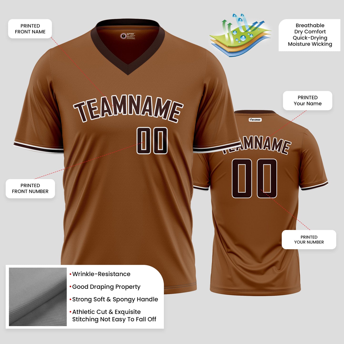 Custom Team Name Brown and Black High-Performance Athletic T-Shirts