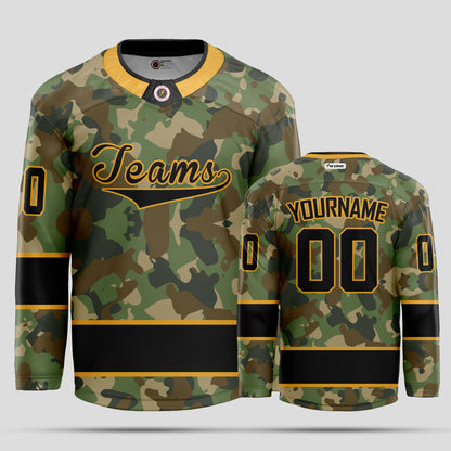 Custom Team Name Black and Yellow Camo Hockey Jersey - Personalized & Durable