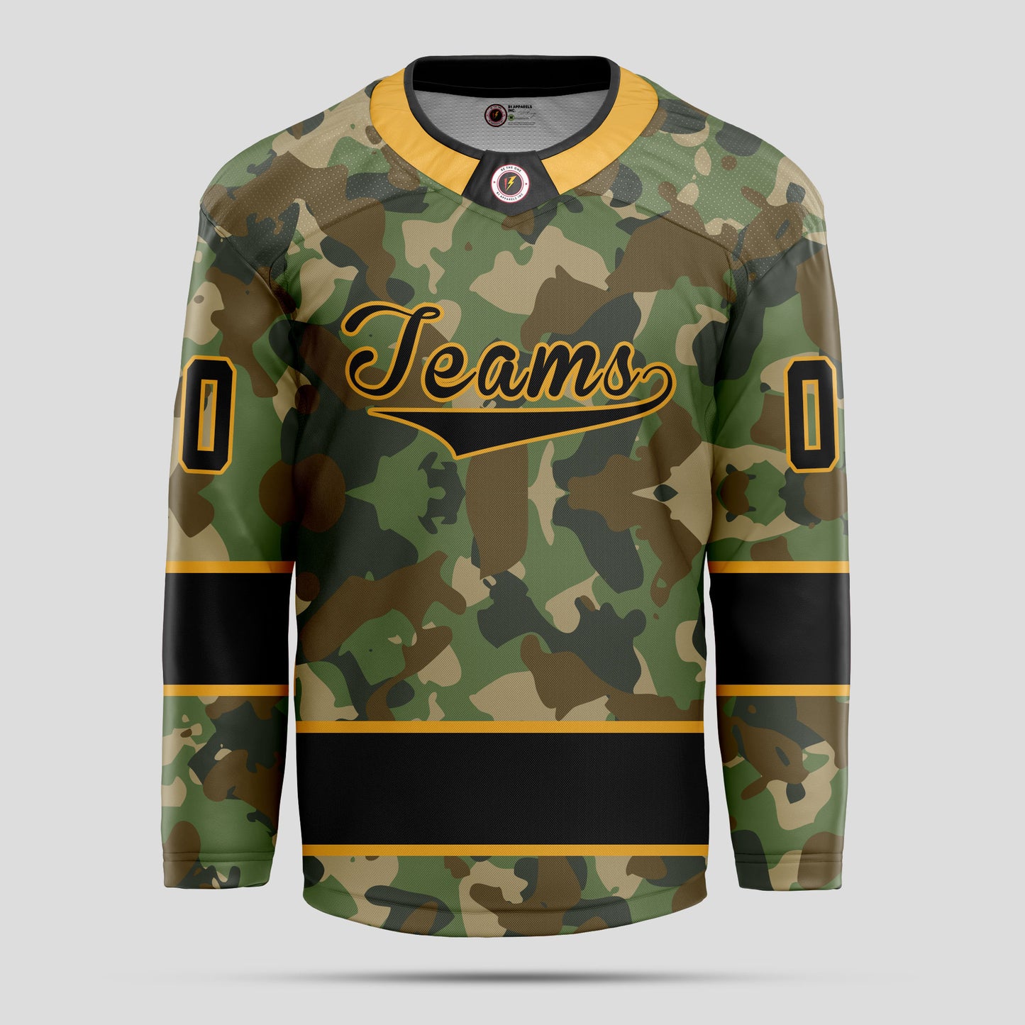 Custom Team Name Black and Yellow Camo Hockey Jersey - Personalized & Durable