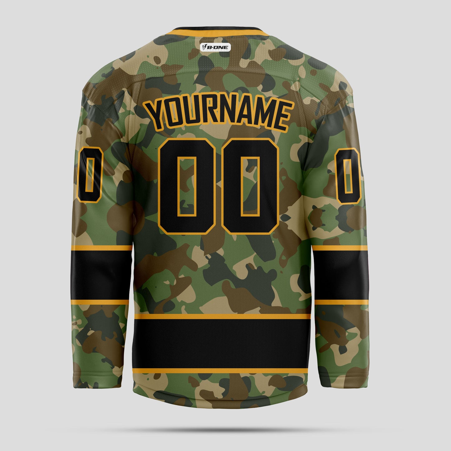 Custom Team Name Black and Yellow Camo Hockey Jersey - Personalized & Durable