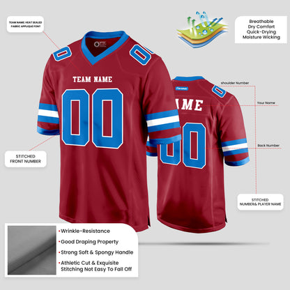 Custom Cardinal Blue and White Football Jersey with Personalized Team Name