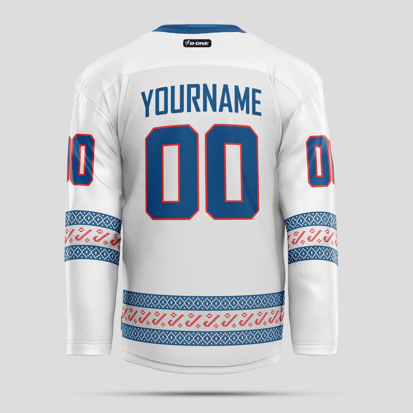 Custom Team Name Christmas White, Light Blue, and Red Hockey Jersey - Premium Quality & Personalized