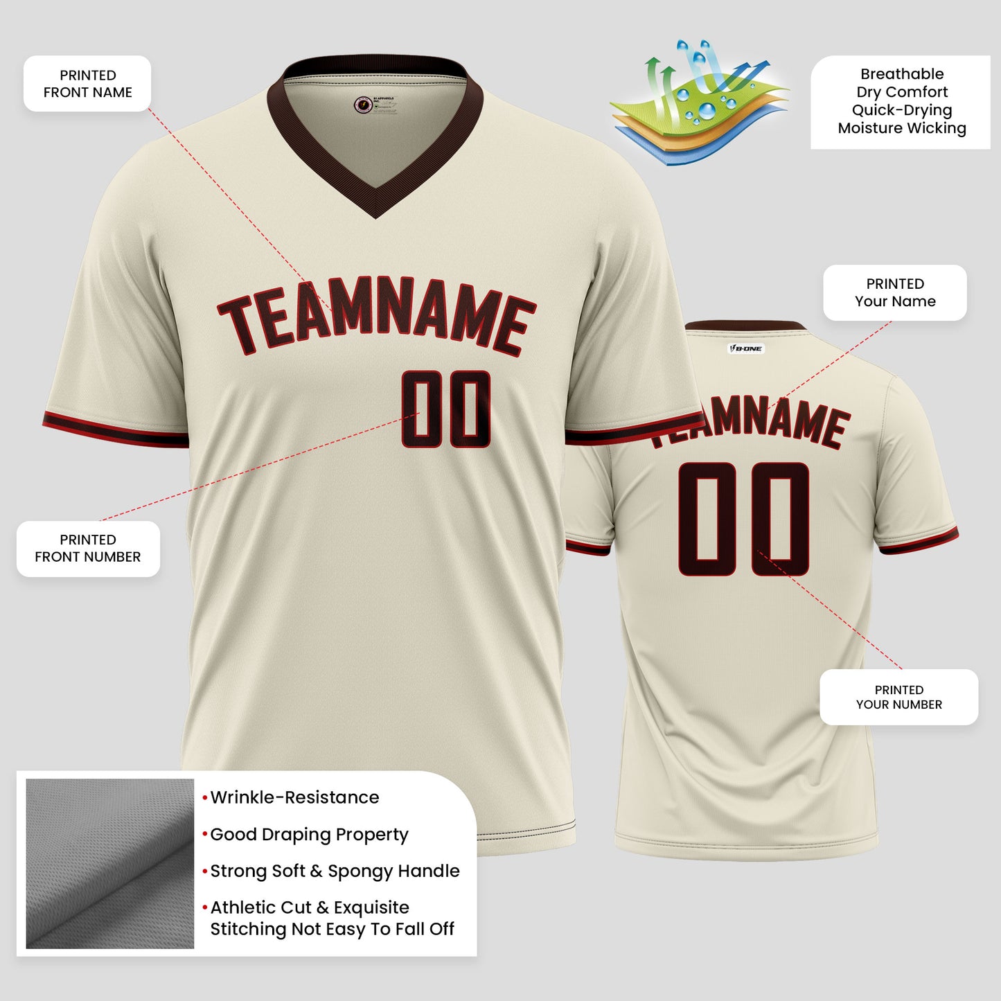 Custom Team Name Cream and Red Performance T-Shirts