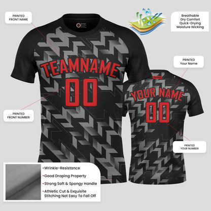 Custom Team Name Soccer Jerseys – Gray, Black & Red Personalized Uniforms