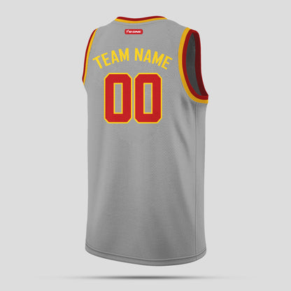 Custom Team Name Gray, Maroon, and Yellow Round Neck Basketball Jersey