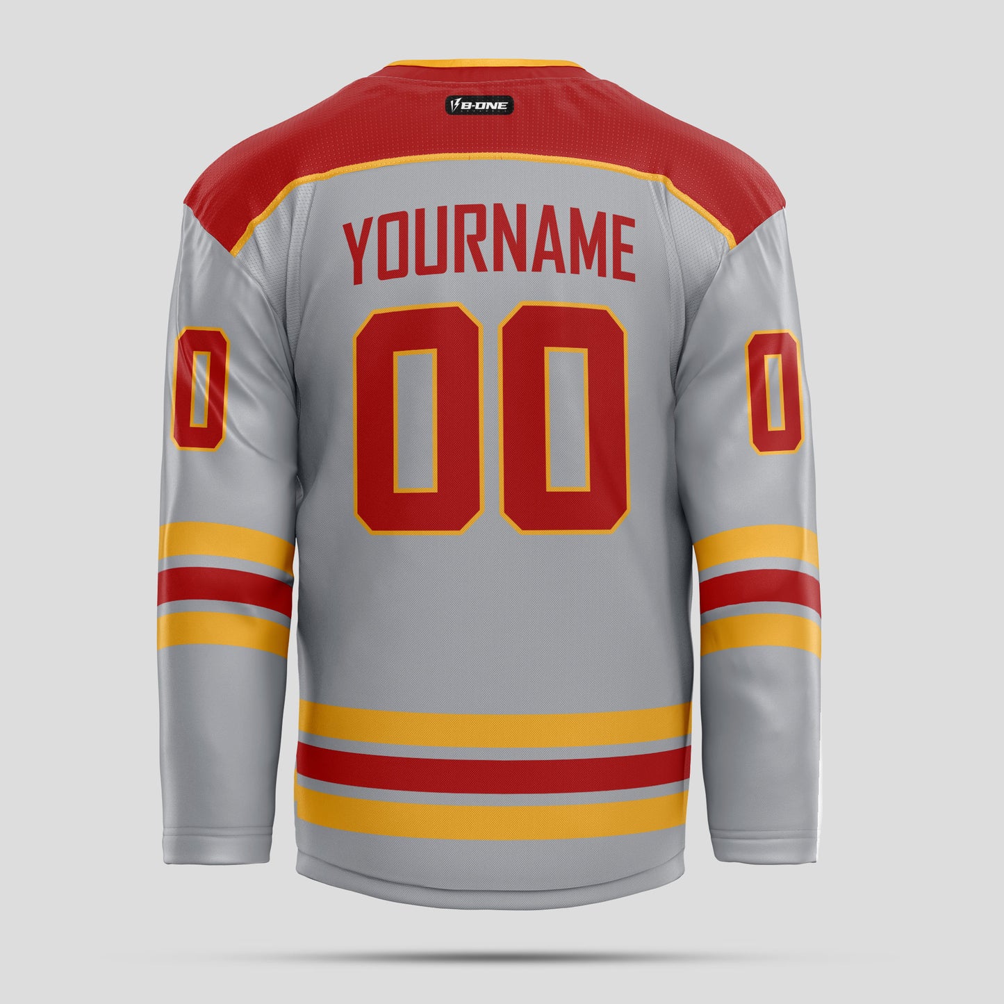 Custom Team Name Gray, Red, and Yellow Ice Hockey Jersey – Personalized Performance Gear