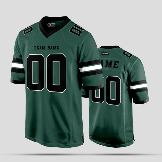 Custom Team Name Green, Black, and White Football Jersey with Personalized Design