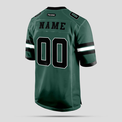 Custom Team Name Green, Black, and White Football Jersey with Personalized Design