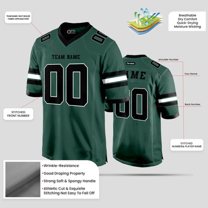 Custom Team Name Green, Black, and White Football Jersey with Personalized Design