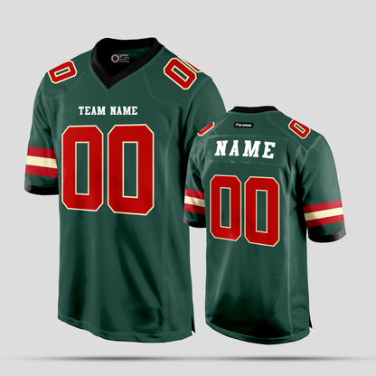 Custom Team Name Green, Mehroon, and White Football Jersey with Personalized Design