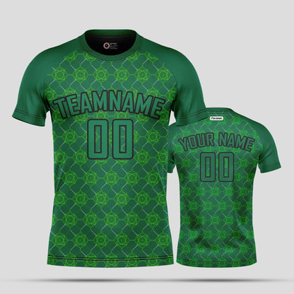 Custom Team Name Soccer Jerseys – Green Pattern & Black Personalized Uniforms