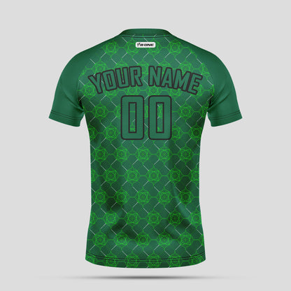 Custom Team Name Soccer Jerseys – Green Pattern & Black Personalized Uniforms