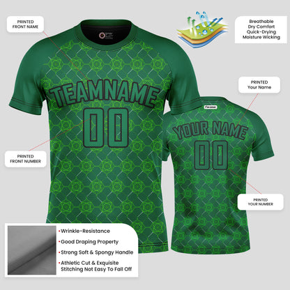 Custom Team Name Soccer Jerseys – Green Pattern & Black Personalized Uniforms