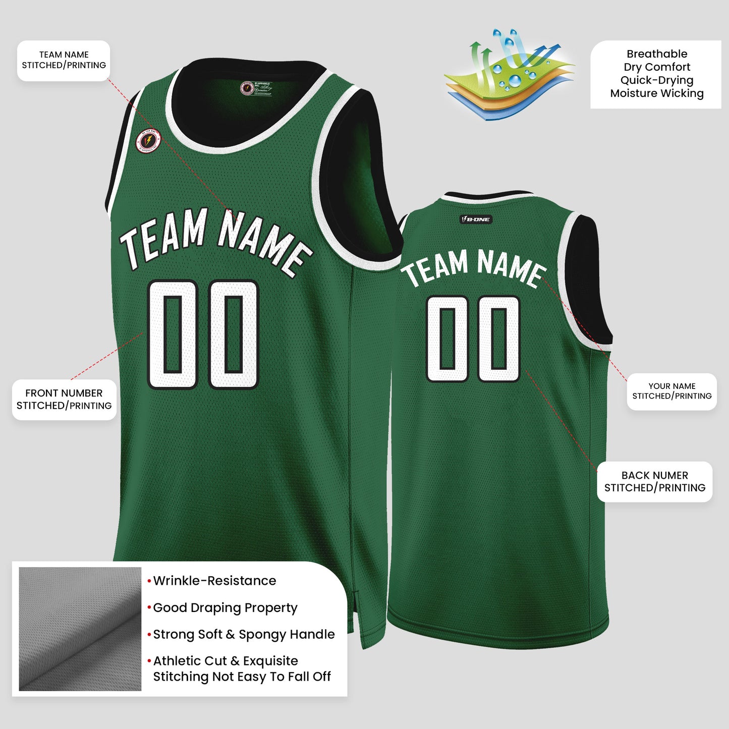 Custom Green and White Basketball Jerseys – Personalized Team Name Uniforms