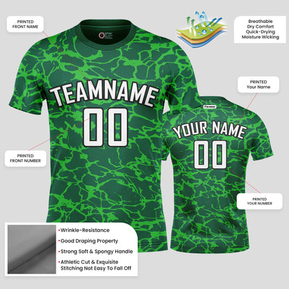 Custom Team Name Soccer Jerseys – Green & White Pattern Personalized Uniforms