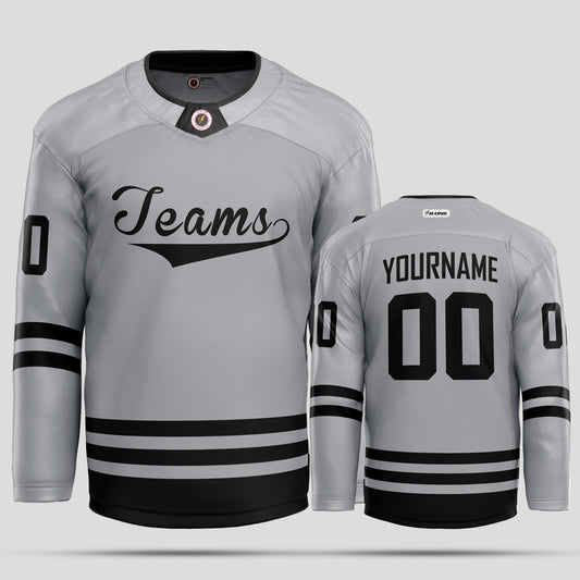 Custom Team Name Grey and Black Fashion Hockey Jersey – Personalized & Stylish