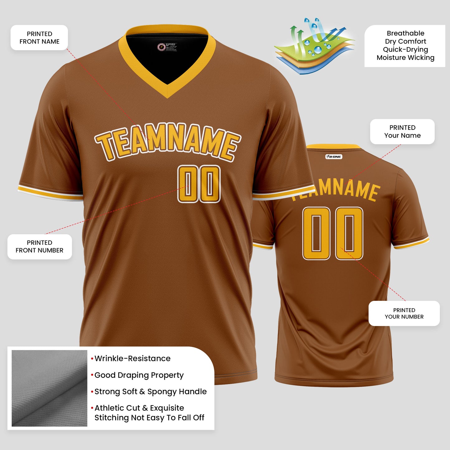 Custom Team Name High-Quality Brown and Yellow Street T-Shirts