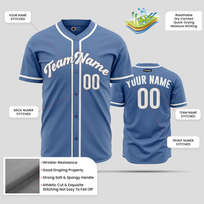 Authentic Light Blue & White Baseball Jersey with Custom Team Name