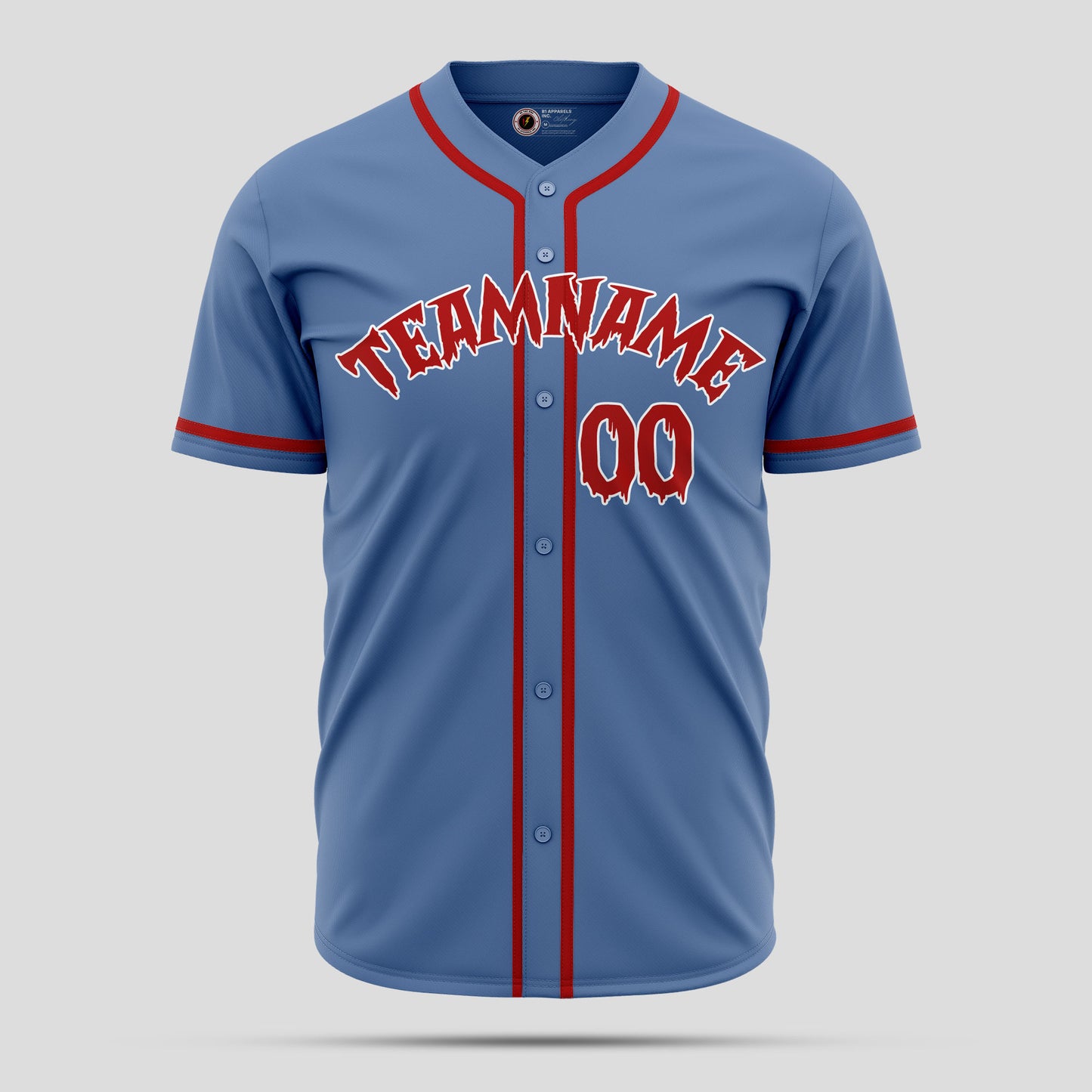 Customizable Light Blue & Red Baseball Jersey with Team Name