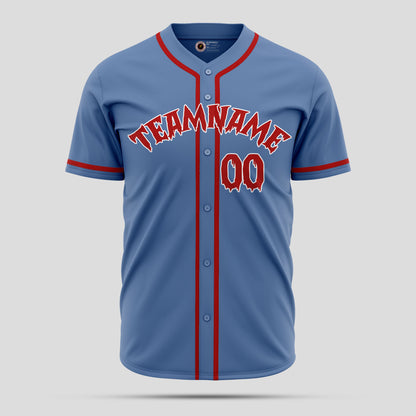 Customizable Light Blue & Red Baseball Jersey with Team Name