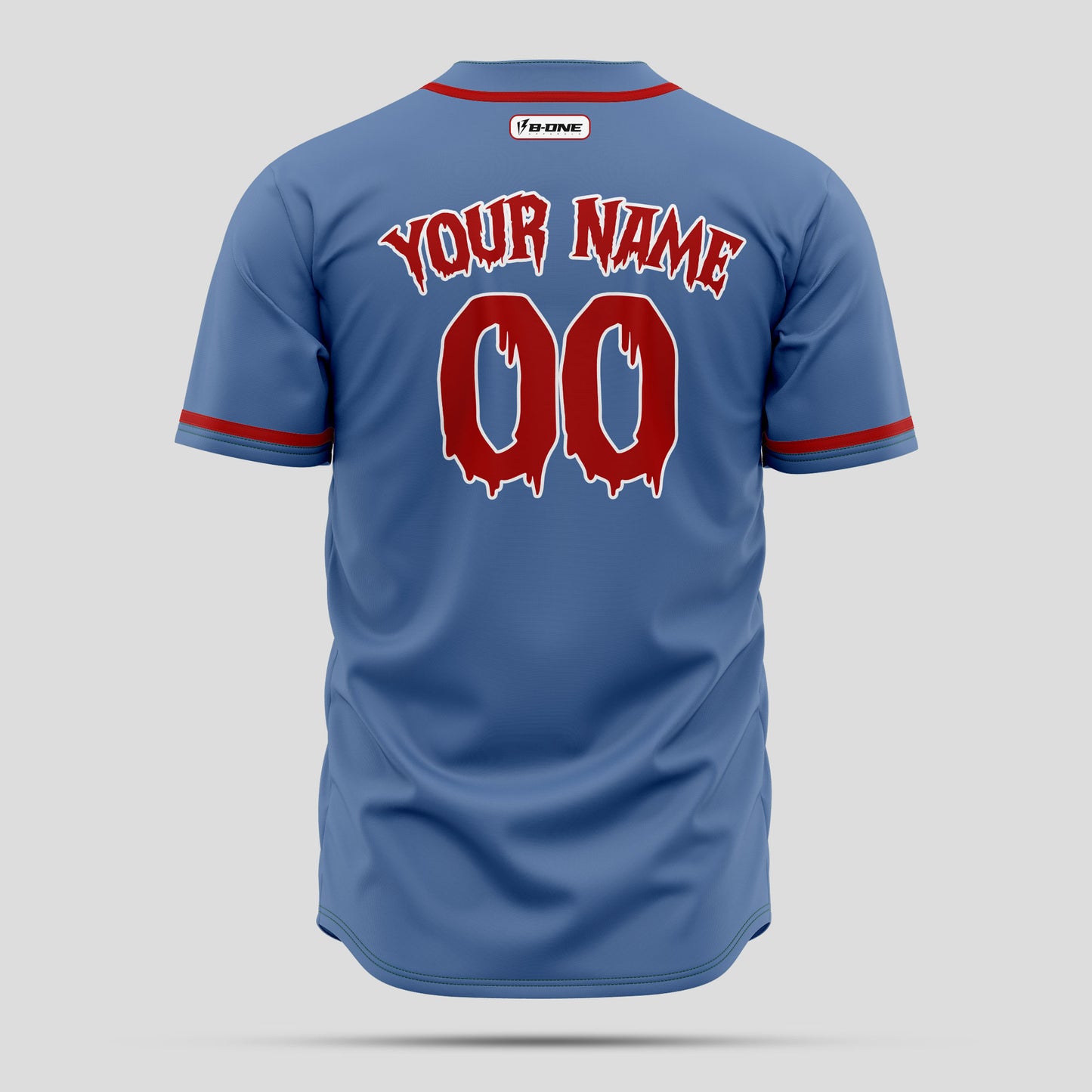 Customizable Light Blue & Red Baseball Jersey with Team Name