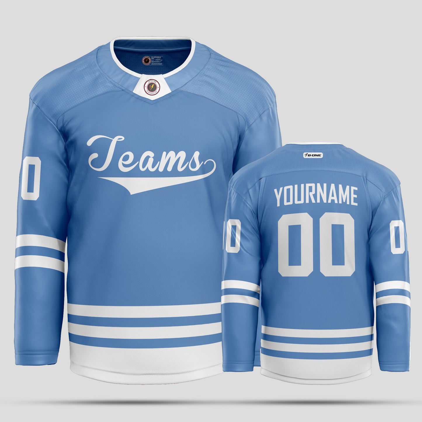 Custom Team Name Light Blue and White Authentic Hockey Jersey