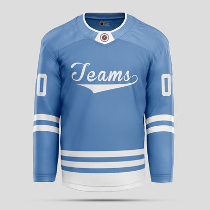 Custom Team Name Light Blue and White Authentic Hockey Jersey