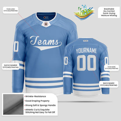 Custom Team Name Light Blue and White Authentic Hockey Jersey