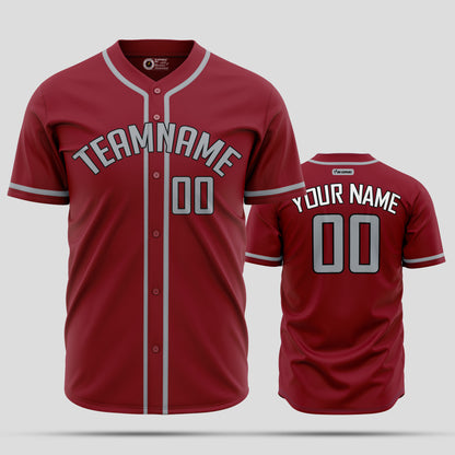 Custom Team Name Maroon & Grey Baseball Jersey