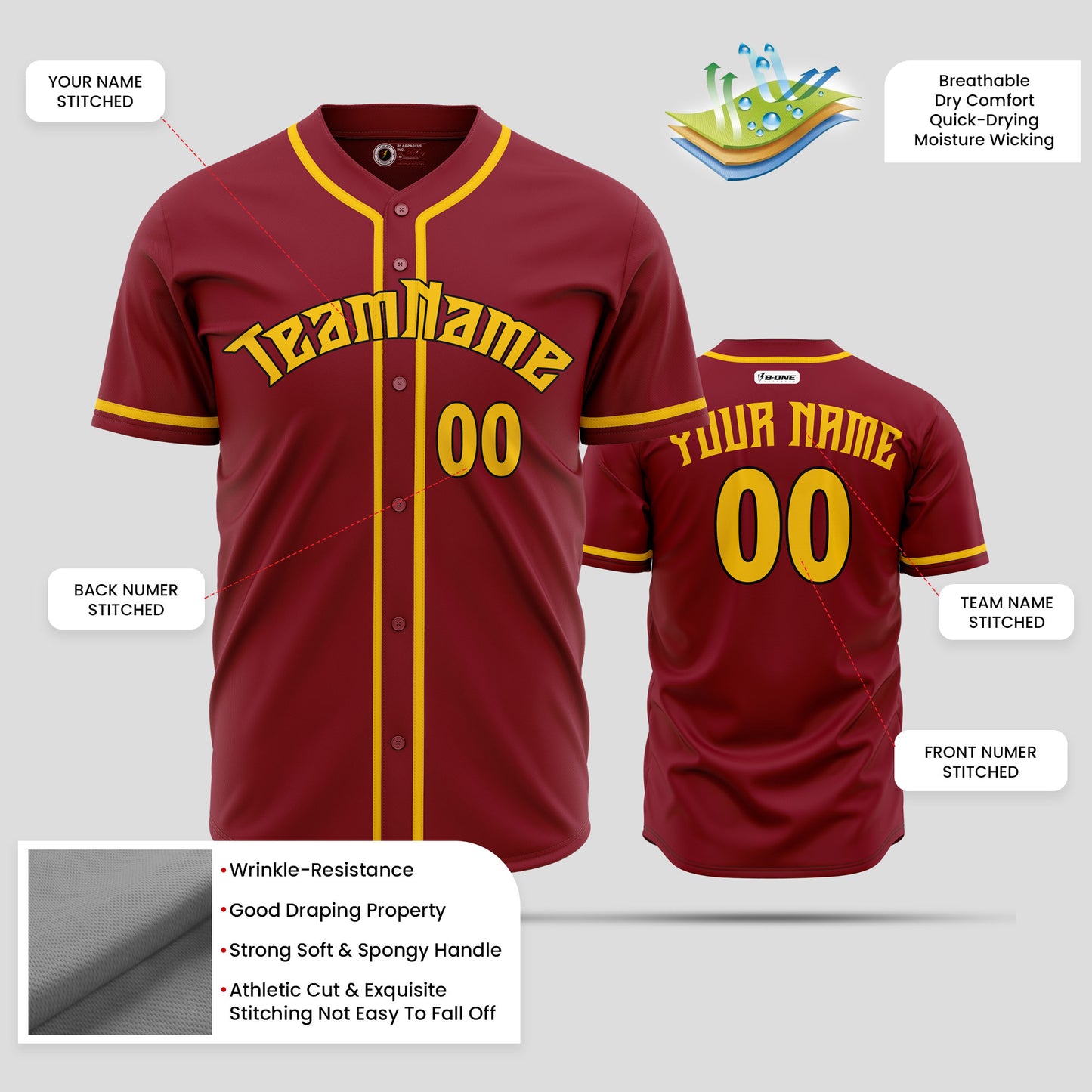 Custom Team Name Maroon & Old Gold Baseball Jersey